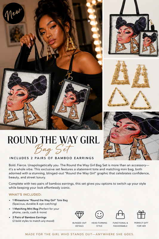 Round The Way Girl Bag Set with Bamboo Earrings