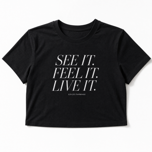 Coco Farmani See It Feel It Live It Black Cropped Tee